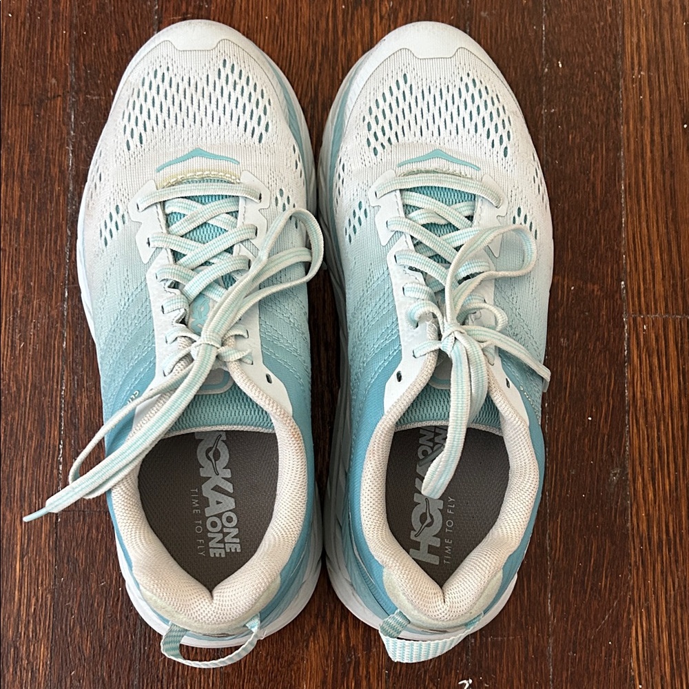 Hoka One One Women's Teal and White Sneakers